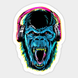 Blue Gorilla With Headphone Sticker